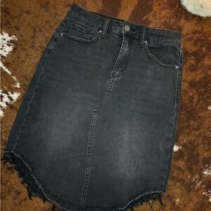 Rise black denim skirt